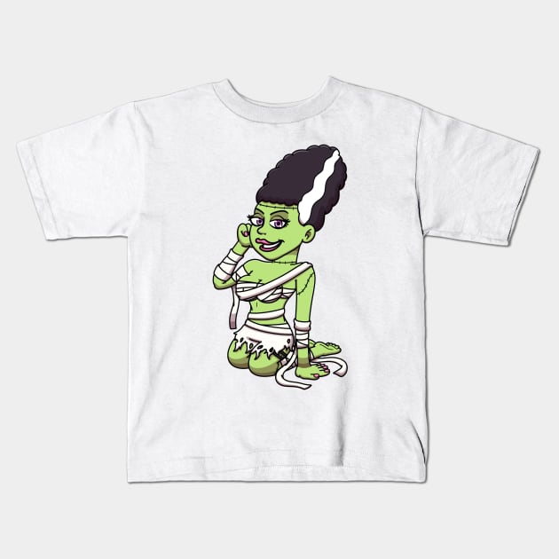 Cute Bride Of Frankenstein Kids T-Shirt by TheMaskedTooner